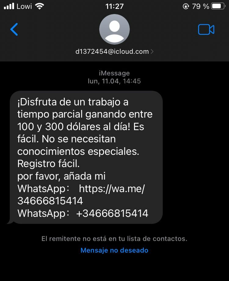estafa sms oferta trabajo numero de whatsapp 3