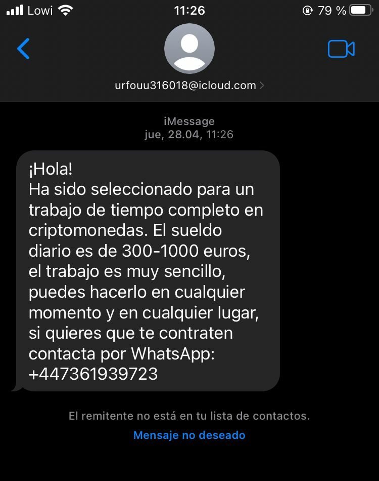 estafa sms oferta trabajo numero de whatsapp 2