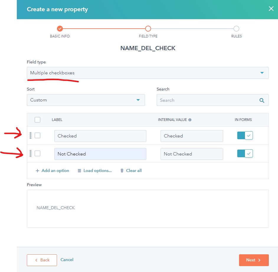 Non-Hubspot forms y los checkbox