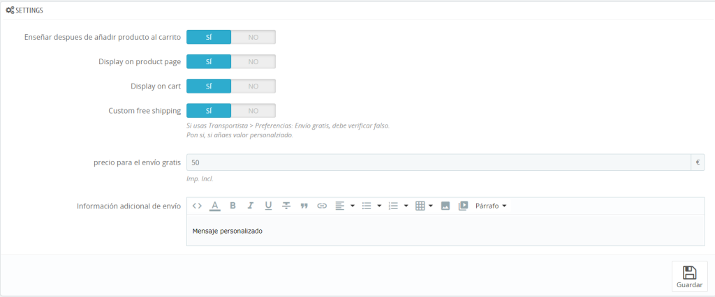 indicar cantidad en el carrito para envio gratis Prestashop