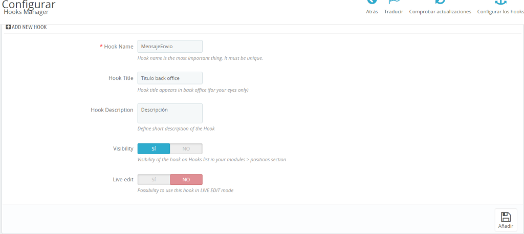 configurar Hook Manager PS 1.7