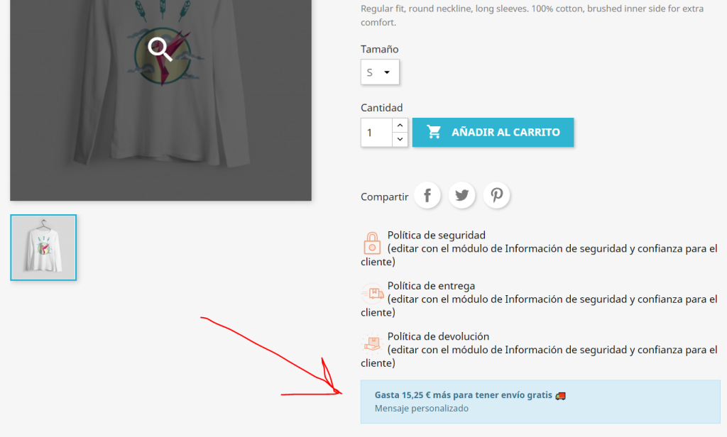 modulo mostrar cantidad restante para envo gratis en producto Prestashop