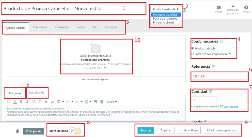 crear producto desde prestashop
