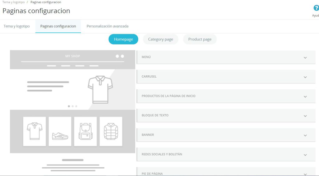 pagina de configuracion del tema