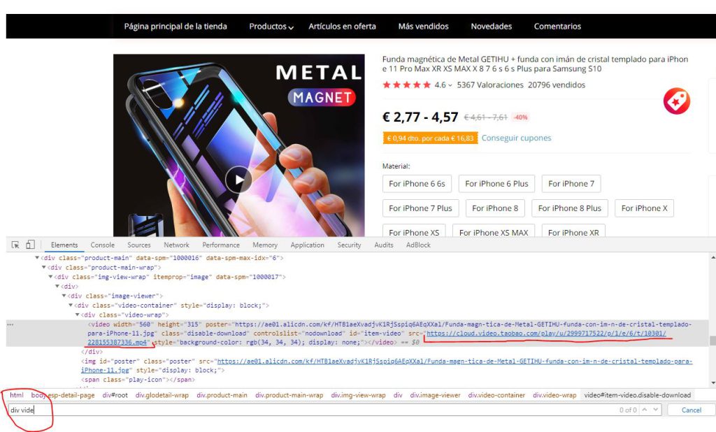 paso 4 para descargar video de aliexpress producto